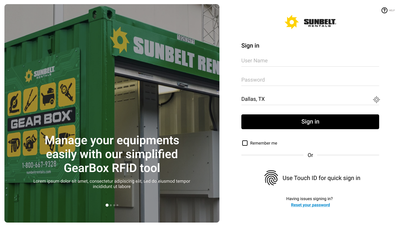 SBR Gearbox sign-in screen