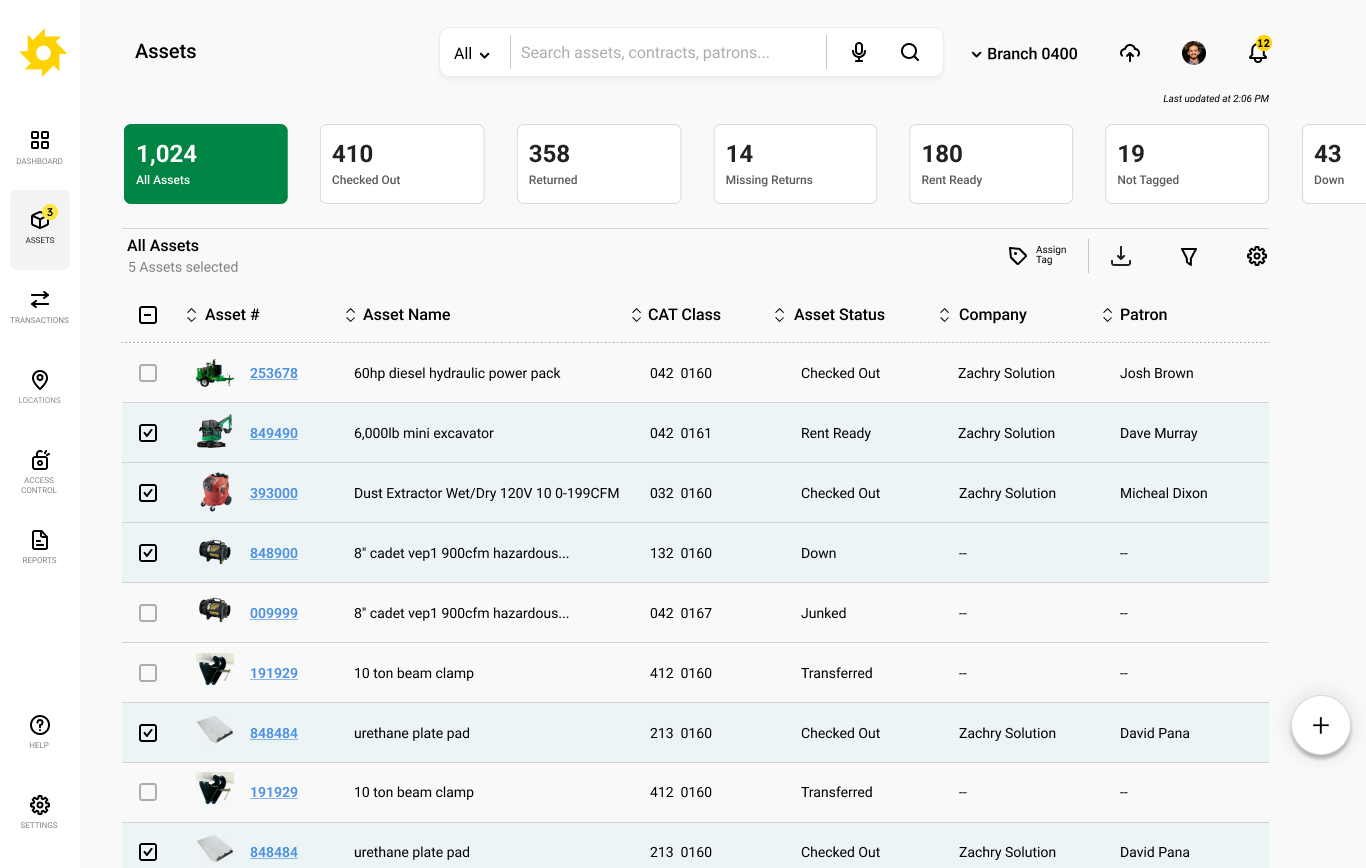 Asset list with bulk actions